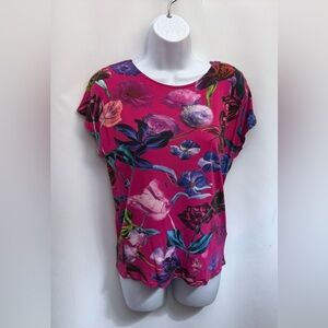 TED BAKER LONDON Blouse Top Women 1 US 4 Floral Scoop Neck Soft Viscose Pink